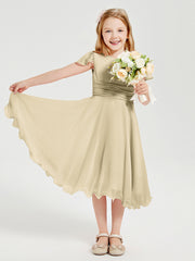 Tea Length Chiffon Junior Bridesmaid Dresses Champagne
