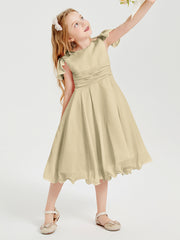 Tea Length Chiffon Junior Bridesmaid Dresses Champagne
