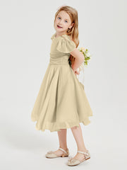 Tea Length Chiffon Junior Bridesmaid Dresses Champagne