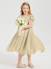 Tea Length Chiffon Junior Bridesmaid Dresses Champagne
