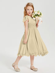 Tea Length Chiffon Junior Bridesmaid Dresses Champagne
