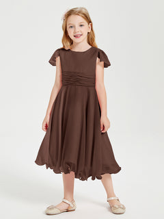 Tea Length Chiffon Junior Bridesmaid Dresses Chocolate