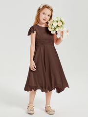 Tea Length Chiffon Junior Bridesmaid Dresses Chocolate