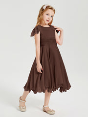 Tea Length Chiffon Junior Bridesmaid Dresses Chocolate