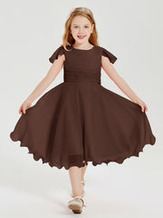 Tea Length Chiffon Junior Bridesmaid Dresses Chocolate