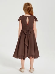 Tea Length Chiffon Junior Bridesmaid Dresses Chocolate