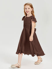 Tea Length Chiffon Junior Bridesmaid Dresses Chocolate