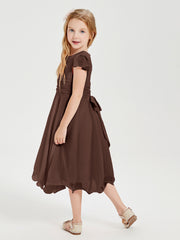 Tea Length Chiffon Junior Bridesmaid Dresses Chocolate