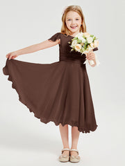 Tea Length Chiffon Junior Bridesmaid Dresses Chocolate