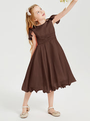 Tea Length Chiffon Junior Bridesmaid Dresses Chocolate