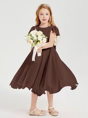 Tea Length Chiffon Junior Bridesmaid Dresses Chocolate