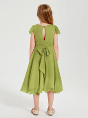 Tea Length Chiffon Junior Bridesmaid Dresses Clover