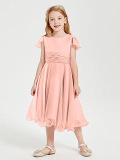 Tea Length Chiffon Junior Bridesmaid Dresses Coral