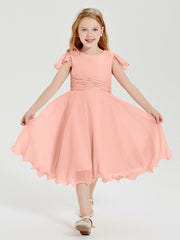 Tea Length Chiffon Junior Bridesmaid Dresses Coral