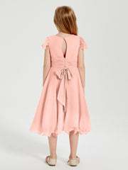 Tea Length Chiffon Junior Bridesmaid Dresses Coral