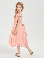 Tea Length Chiffon Junior Bridesmaid Dresses Coral