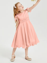 Tea Length Chiffon Junior Bridesmaid Dresses Coral