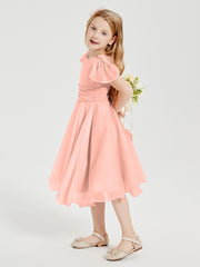 Tea Length Chiffon Junior Bridesmaid Dresses Coral