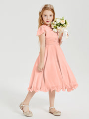 Tea Length Chiffon Junior Bridesmaid Dresses Coral