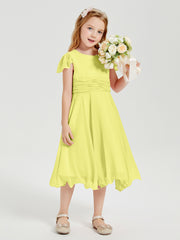 Tea Length Chiffon Junior Bridesmaid Dresses Daffodil