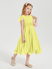 Tea Length Chiffon Junior Bridesmaid Dresses Daffodil