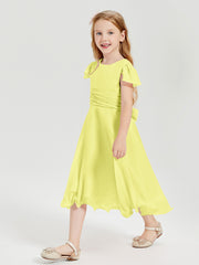 Tea Length Chiffon Junior Bridesmaid Dresses Daffodil