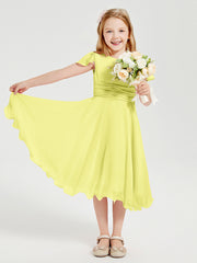 Tea Length Chiffon Junior Bridesmaid Dresses Daffodil