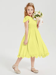 Tea Length Chiffon Junior Bridesmaid Dresses Daffodil
