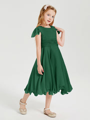 Tea Length Chiffon Junior Bridesmaid Dresses Dark Green