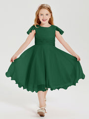 Tea Length Chiffon Junior Bridesmaid Dresses Dark Green