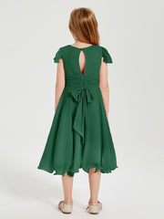 Tea Length Chiffon Junior Bridesmaid Dresses Dark Green