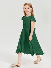 Tea Length Chiffon Junior Bridesmaid Dresses Dark Green