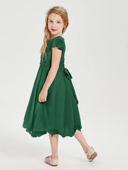 Tea Length Chiffon Junior Bridesmaid Dresses Dark Green