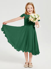 Tea Length Chiffon Junior Bridesmaid Dresses Dark Green