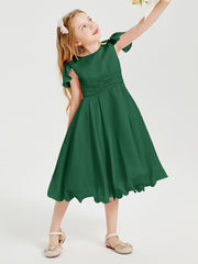 Tea Length Chiffon Junior Bridesmaid Dresses Dark Green