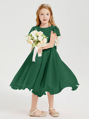 Tea Length Chiffon Junior Bridesmaid Dresses Dark Green
