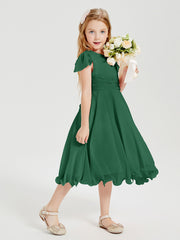 Tea Length Chiffon Junior Bridesmaid Dresses Dark Green