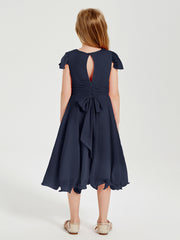 Tea Length Chiffon Junior Bridesmaid Dresses Dark Navy