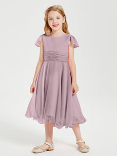 Tea Length Chiffon Junior Bridesmaid Dresses Dusk