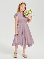 Tea Length Chiffon Junior Bridesmaid Dresses Dusk