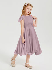 Tea Length Chiffon Junior Bridesmaid Dresses Dusk