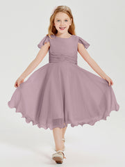 Tea Length Chiffon Junior Bridesmaid Dresses Dusk