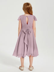 Tea Length Chiffon Junior Bridesmaid Dresses Dusk