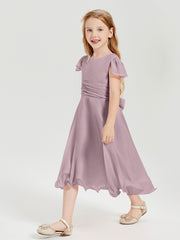 Tea Length Chiffon Junior Bridesmaid Dresses Dusk