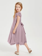 Tea Length Chiffon Junior Bridesmaid Dresses Dusk