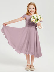 Tea Length Chiffon Junior Bridesmaid Dresses Dusk