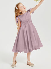 Tea Length Chiffon Junior Bridesmaid Dresses Dusk