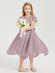 Tea Length Chiffon Junior Bridesmaid Dresses Dusk