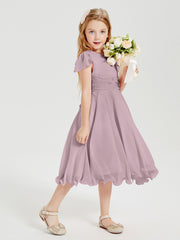 Tea Length Chiffon Junior Bridesmaid Dresses Dusk