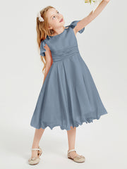 Tea Length Chiffon Junior Bridesmaid Dresses Dusty Blue